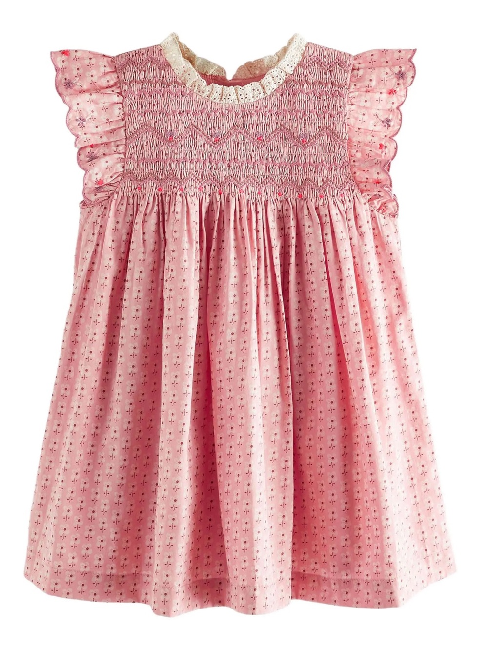 Next Pink Smocked Bodice Floral Cotton Dress Size 6